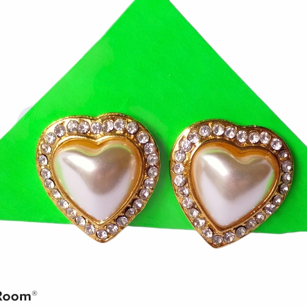 🍓Vintage Heart Earrings White with Clear Stone